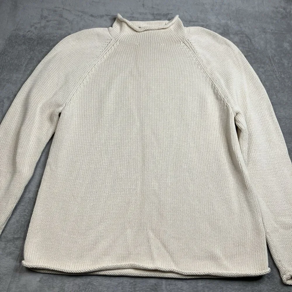 J Crew 1988 Rollneck Sweater Mens L Cream Cotton Preppy Coastal BW186‎
